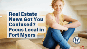 Smiling woman sitting barefoot in new home, feeling confident after buying real estate in Fort Myers