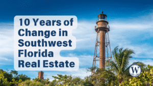 Sanibel Island lighthouse with clear sky and palm trees, representing 10 years of change in Southwest Florida real estate market