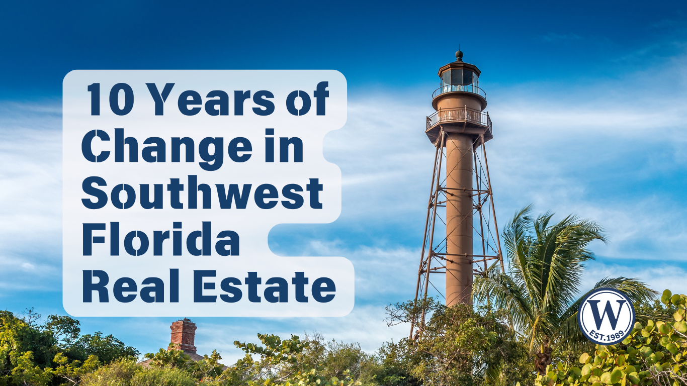 Sanibel Island lighthouse with clear sky and palm trees, representing 10 years of change in Southwest Florida real estate market