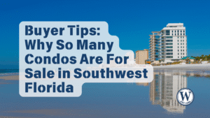 High-rise condos along the Southwest Florida coast with clear blue skies and calm Gulf waters