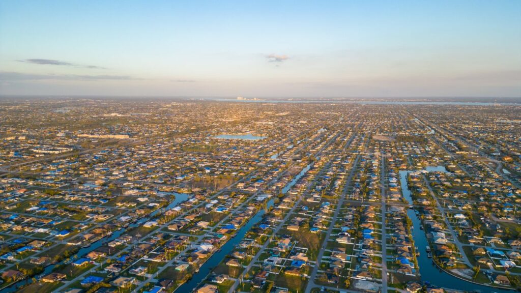 Aerial view of waterfront homes and canals in Cape Coral, representing the Cape Coral real estate market update