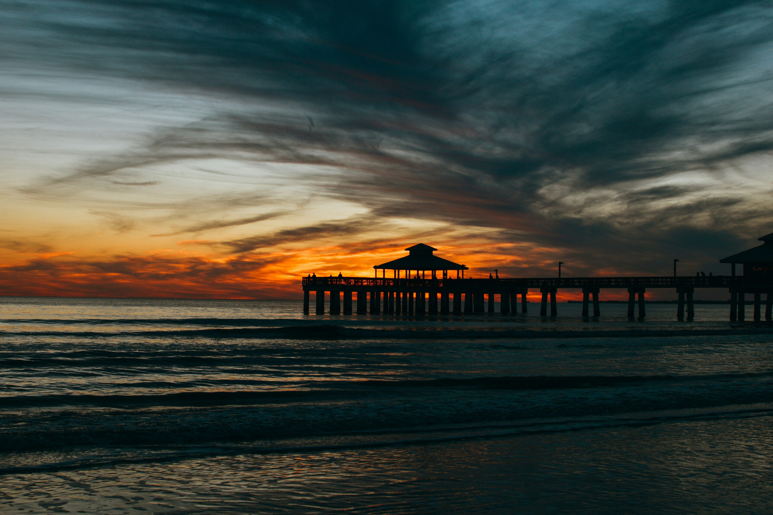 Fort Myers Beach Pier at sunset on Florida's Gulf