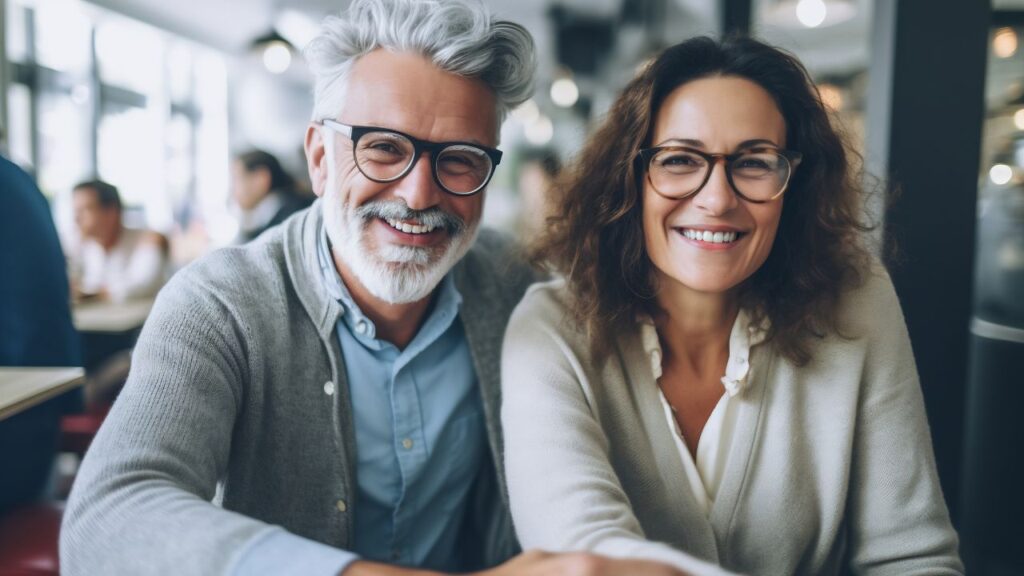 Empty nester couple smiling while discussing whether to sell their Southwest Florida home