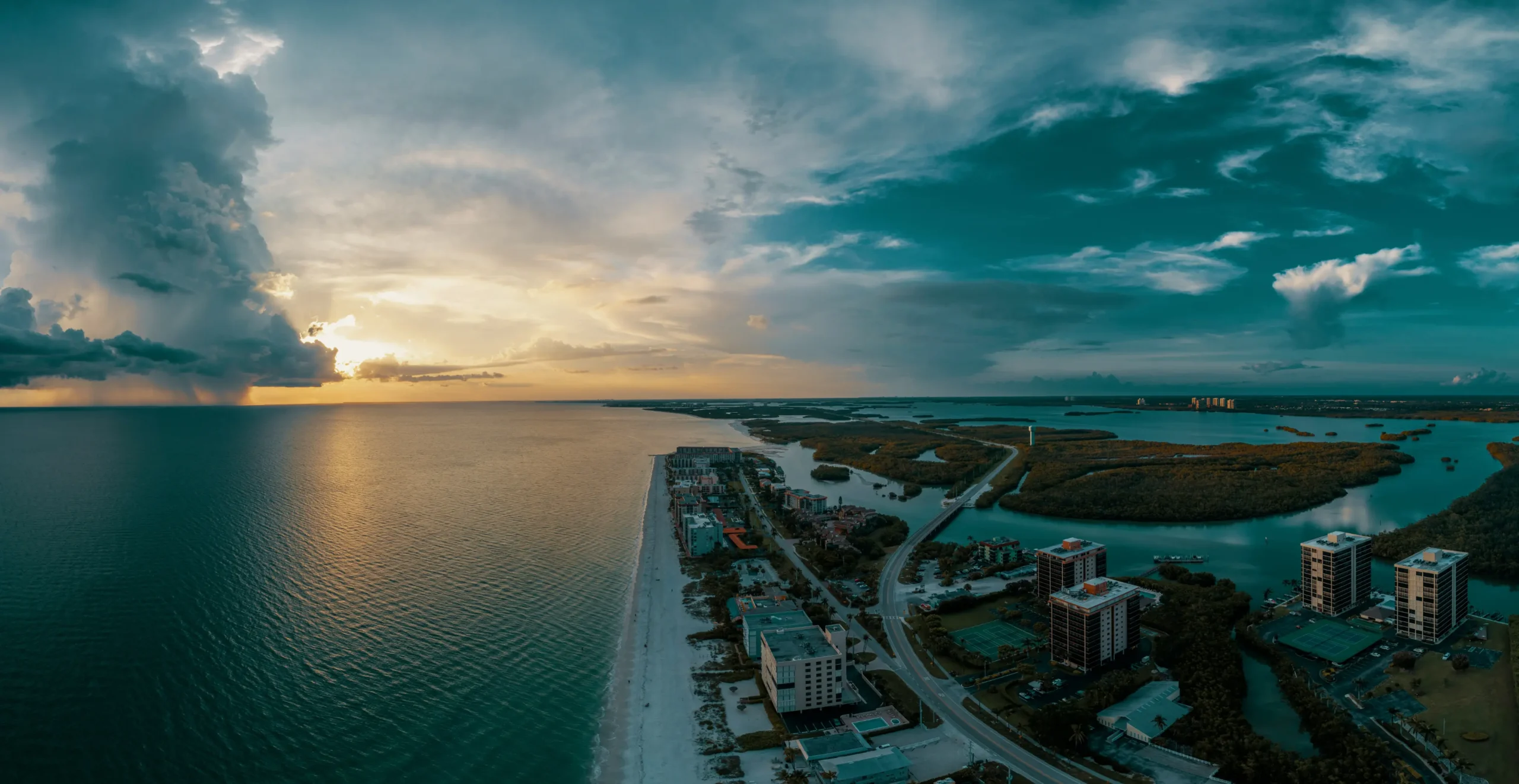 Bonita Springs coastline and waterfront at sunset in Southwest Florida