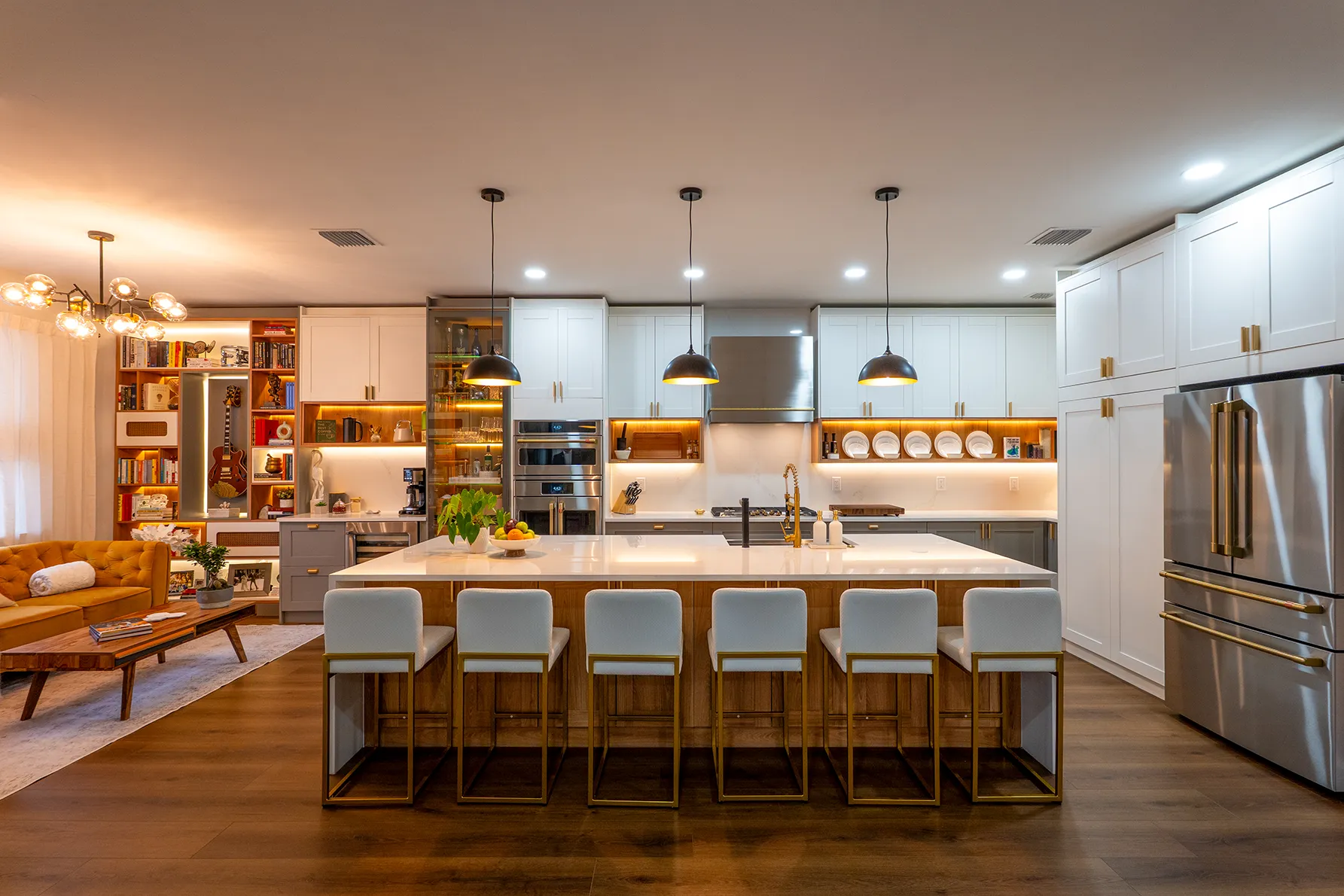 Open-concept kitchen with large island in a Southwest Florida home