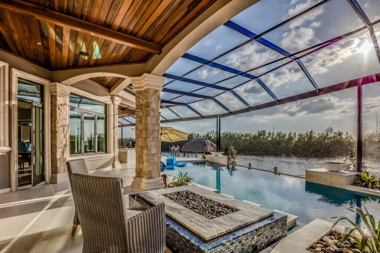 Luxury lanai with infinity pool and waterfront view in Cape Coral